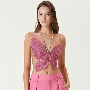 AREA Crystal Embellished Butterfly Top